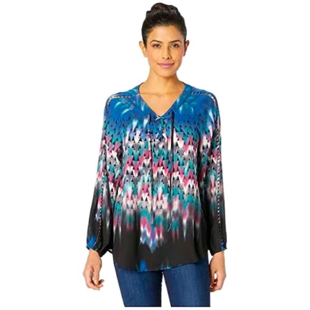 Ariat Norrie Tunic Top Women's Size Small Lace up Front Blue Pink Black